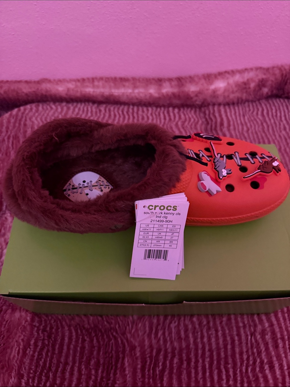 CROCS adult Kenny Clog with Brown Faux-Fur Lining and Charms